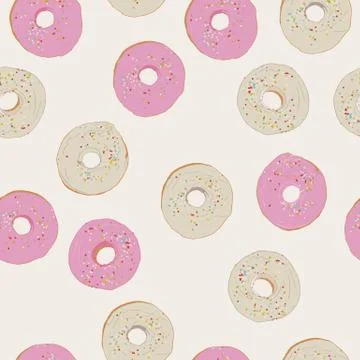 Hand drawn donut seamless pattern. Pastry illustration. Stock Illustration