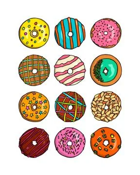 Hand drawn donut set Stock Illustration
