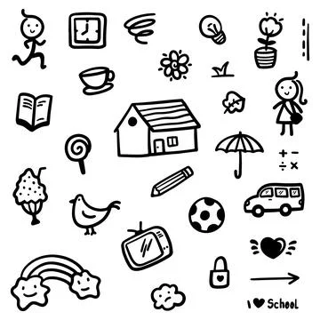Hand drawn Doodle abstract of Black Thin Line Set Include of objects Stock Illustration