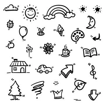Hand drawn Doodle abstract of Black Thin Line Set Include of objects Stock Illustration