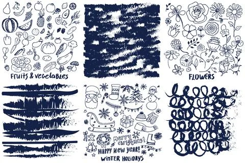 Hand drawn doodle abstract pattern in dark and white style, texture background Illustrazione stock