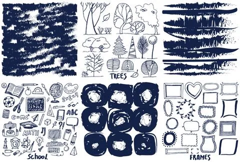 Hand drawn doodle abstract pattern in dark and white style, texture background イラスト素材
