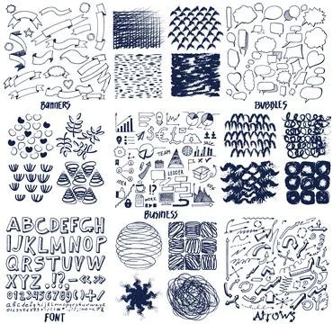 Hand drawn doodle abstract pattern in dark and white style, texture background Illustrazione stock