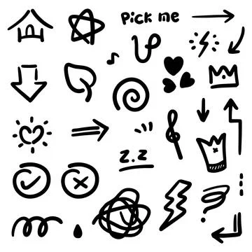 Hand drawn Doodle abstract of Swash Black Thin Line Set Include of Heart Stock Illustration