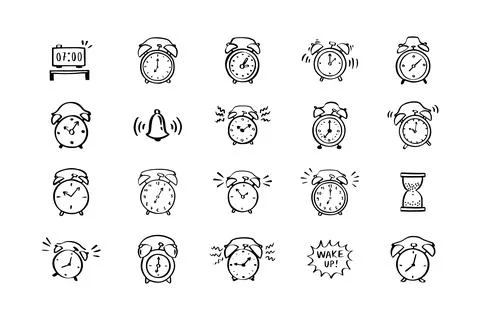 Hand drawn doodle alarm. different alarm Stock Illustration