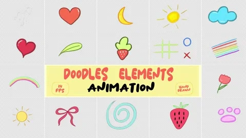 Hand Drawn Doodle Animation Pack Hearts Stars Rainbows 2D Elements Stock Footage 324897951
