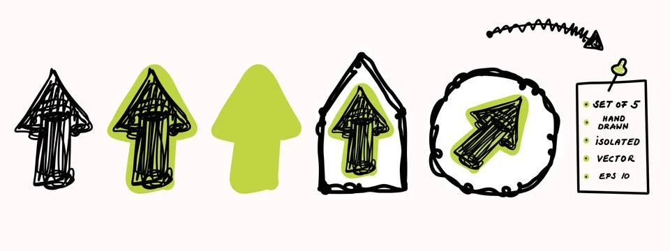 Hand drawn doodle arrow vector set. Isolated scribble pointer collection. Simple Illustrazione stock