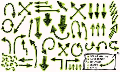 Hand drawn doodle arrow vector set. Isolated scribble pointer collection. Simple Stock Illustration
