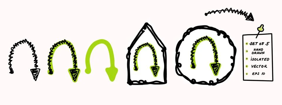 Hand drawn doodle arrow vector set. Isolated scribble pointer collection. Simple Illustrazione stock
