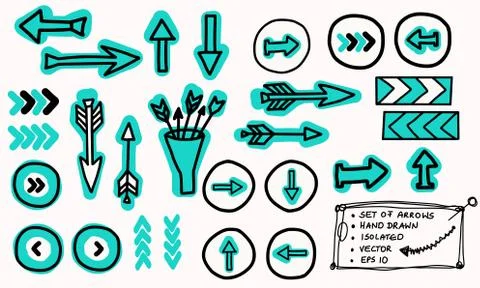Hand drawn doodle arrow vector set. Isolated scribble pointer collection. Simple Illustrazione stock