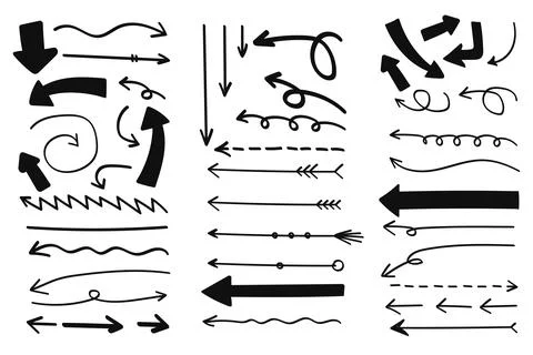 Hand drawn doodle arrows collections.Vector illustration. Stock Illustration