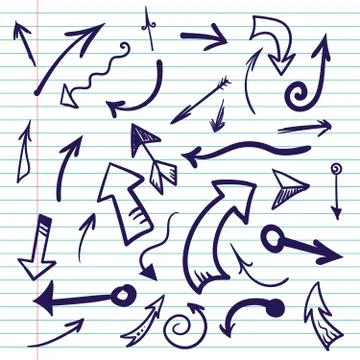 Hand drawn doodle arrows on lined paper Illustrazione stock