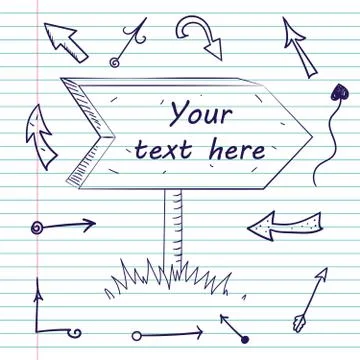 Hand drawn doodle arrows on lined paper 스톡 일러스트