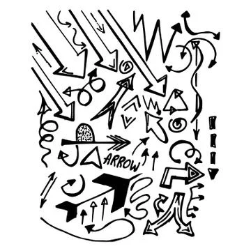 Hand drawn doodle arrows set. Stock Illustration