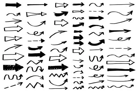 Hand drawn doodle arrows set. Playful sketch style vector elements for creative 스톡 일러스트