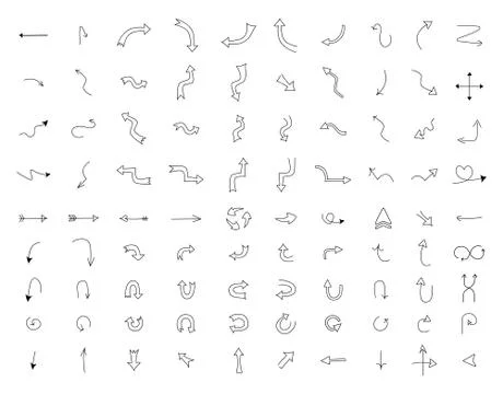 Hand-drawn doodle arrows set.Different directions pointer.Rout,selection,option Stock Illustration