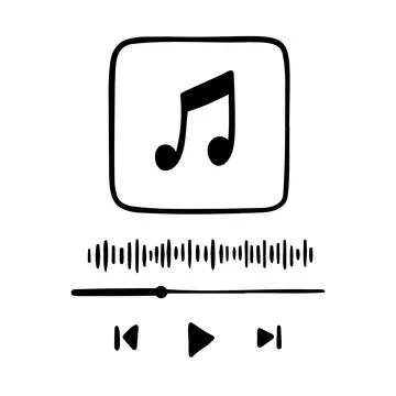 Hand drawn doodle audio player vertical template. Music player interface style Stock Illustration