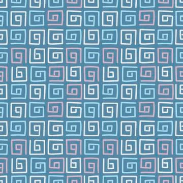 Hand drawn Doodle background, square shaped spirals, swirling lines. Stock Illustration