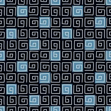 Hand drawn Doodle background, square shaped spirals, swirling lines. Stock Illustration