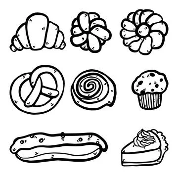 Hand drawn doodle bakery vector set. Stock Illustration