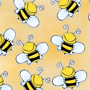 Hand drawn doodle bee pattern Stock Illustration