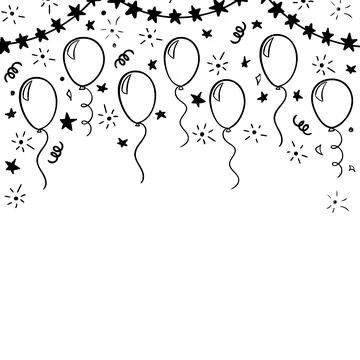 Hand drawn doodle black and white balloon. design holiday greeting card and i Stock Illustration