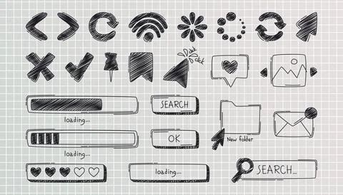 Hand drawn doodle browser ui icons, search bars Stock Illustration