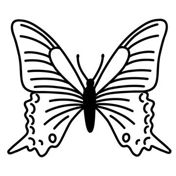 Hand drawn doodle butterfly. Vector sketch illustration, black outline art of Stock Illustration