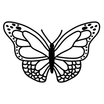 Hand drawn doodle butterfly. Vector sketch illustration, black outline art of Stock Illustration