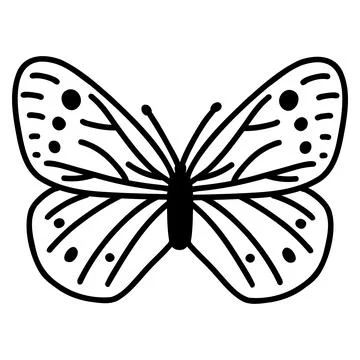 Hand drawn doodle butterfly. Vector sketch illustration, black outline art of Stock Illustration