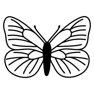 Hand drawn doodle butterfly. Vector sketch illustration, black outline art of Stock Illustration