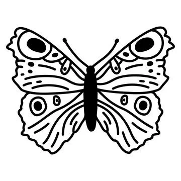 Hand drawn doodle butterfly. Vector sketch illustration, black outline art of Stock Illustration