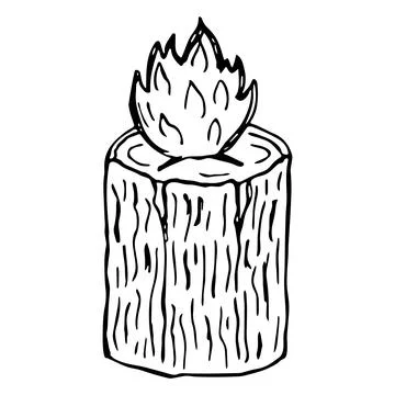Hand drawn doodle campfire in the log. Vector Outline bonfire clipart. Finnish Stock Illustration