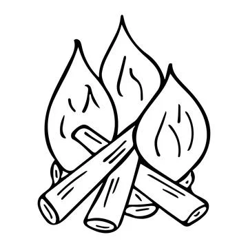 Hand drawn doodle campfire. Vector Outline bonfire clipart. Simple child Stock Illustration