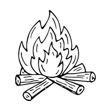 Hand drawn doodle campfire. Vector Outline bonfire clipart. Simple child Stock Illustration