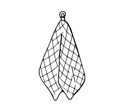 Hand Drawn Doodle Checkered Kitchen Towel Hanging on Loop Outline Illustrat.. イラスト素材