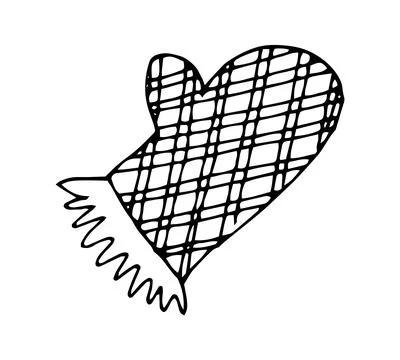 Hand Drawn Doodle Checkered Oven Mitt Outline Illustration, Heat Protection.. Stock Illustration