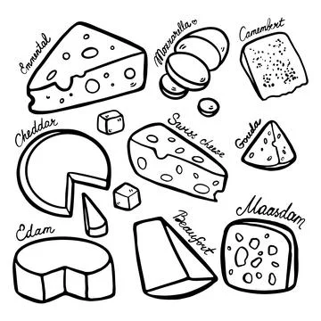 Hand drawn doodle cheese vector set. Stock Illustration