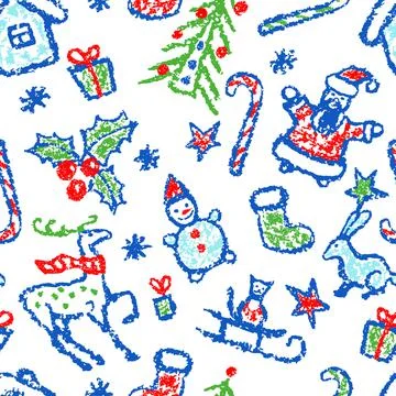 Hand drawn doodle Christmas tree set. Blue silver color cartoon style holiday Stock Illustration