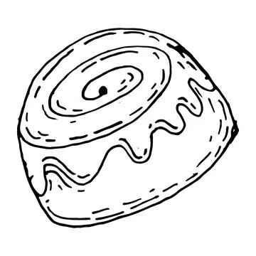 Hand drawn doodle cinnamon roll isolated on white background. Stock Illustration