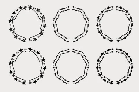 Hand Drawn Doodle Circle Border Line Set Vintage for Wedding Invitation and.. 스톡 일러스트