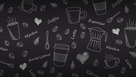 Hand drawn doodle coffee background, vector illustration Stock Illustration