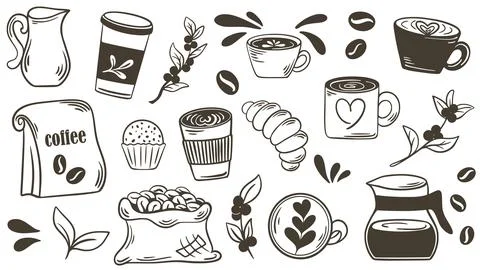 Hand drawn doodle coffee set Stock Illustration
