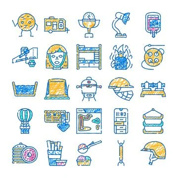 Hand drawn doodle collection featuring various symbols and objects Stock Illustration