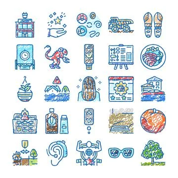 Hand drawn doodle collection of miscellaneous icons Stock Illustration