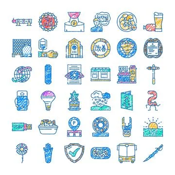 Hand drawn doodle color icon set collection Ilustración de archivo