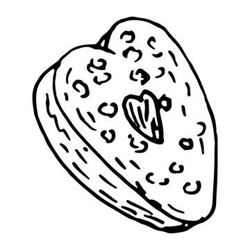 Hand drawn doodle cookie in heart shape isolated on white background. Short.. Stock Illustration