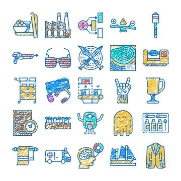 Hand drawn doodle creative icons set on white Illustrazione stock