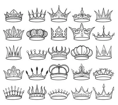 Hand Drawn Doodle Crown Set Stock Illustration