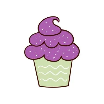 Hand-drawn doodle cupcake style, muffin. Bright and delicious dessert, pastri Stock Illustration